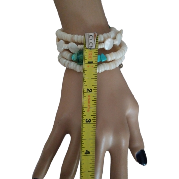 Hand Crafted Art Glass and Natural Shell Wrap Bracelet NWT - Picture 5 of 6